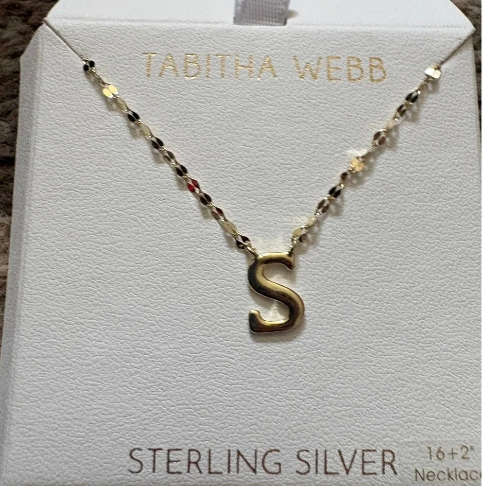 Tabitha Webb Sterling Silver Initial S‎ Necklace Gold Tone 16+2 inch Adjustable